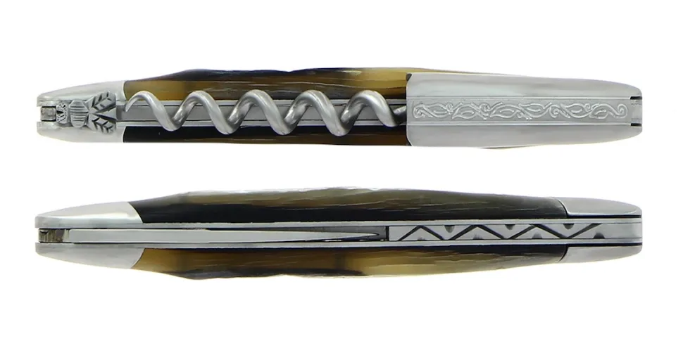Sommelierkniv av Aubrachorn, damaskerad m dekor, Collection - Forge de Laguiole
