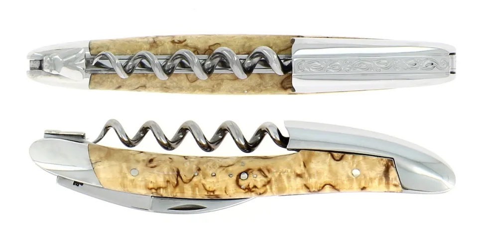 Sommelierkniv av Björk, damaskerad m dekor, Collection - Forge de Laguiole
