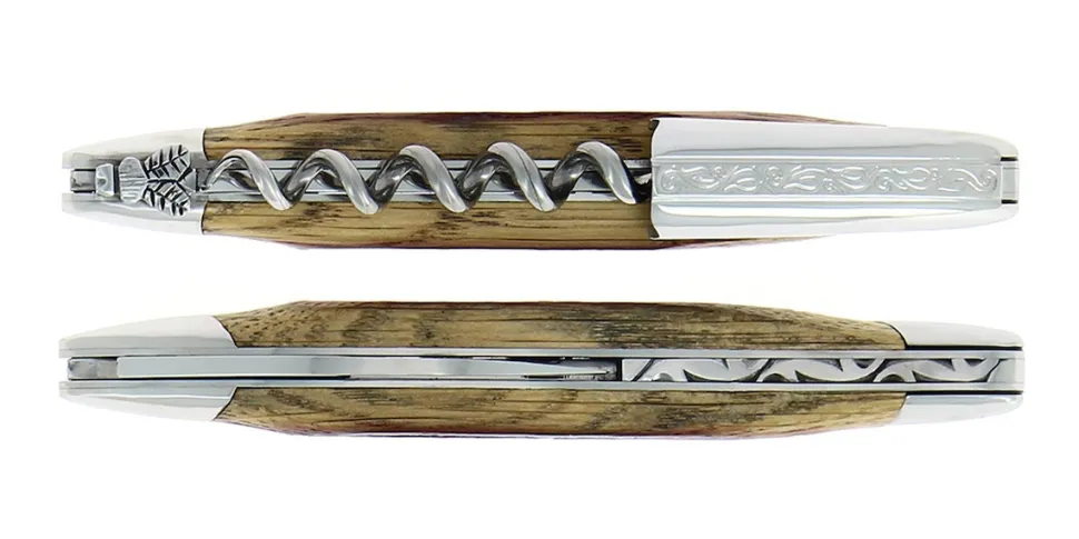 Sommelierkniv av Trä från Ekfat, damaskerad m dekor, Collection - Forge de Laguiole