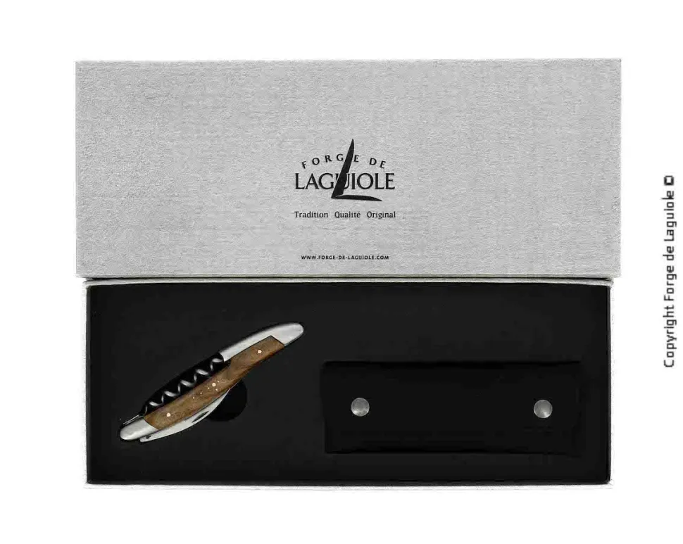 Sommelierkniv av Valnöt, damaskerad m dekor, Collection - Forge de Laguiole