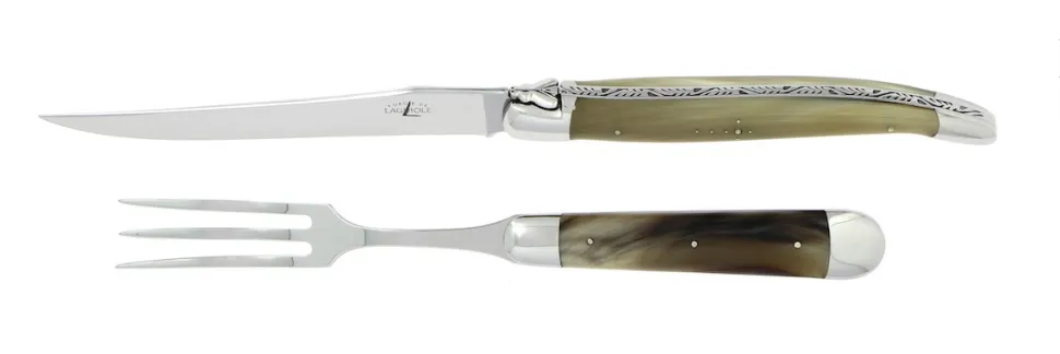 Trancherset 17 cm, Handtag av Ljust Horn, blank, Tradition - Forge de Laguiole
