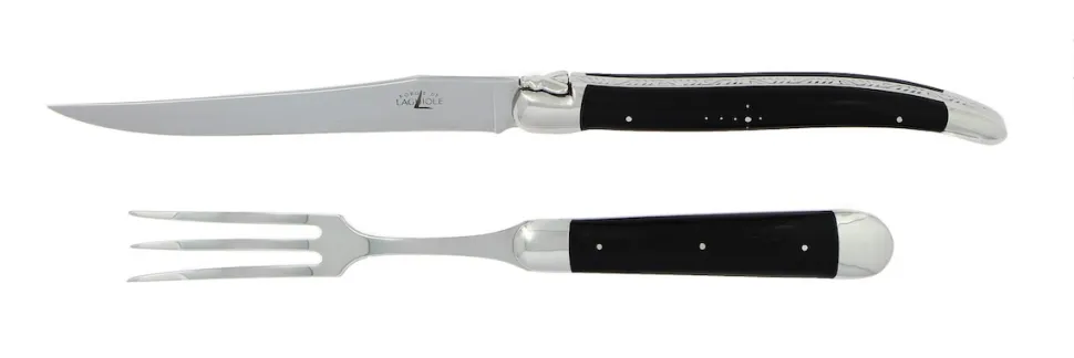 Trancherset 17 cm, Handtag av Mörkt Horn, blank, Tradition - Forge de Laguiole