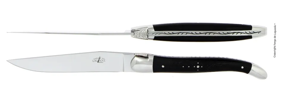 Två knivar, Handtag av Ebenholts, blank, Tradition - Forge de Laguiole