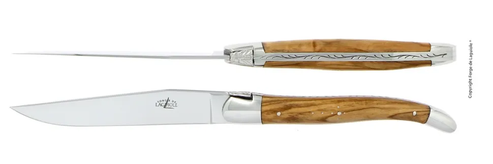 Två knivar, Handtag av Oliv, blank, Tradition - Forge de Laguiole