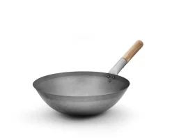 Wokpanna kolstål 36 cm med trähandtag (rund botten) - Sunnex
